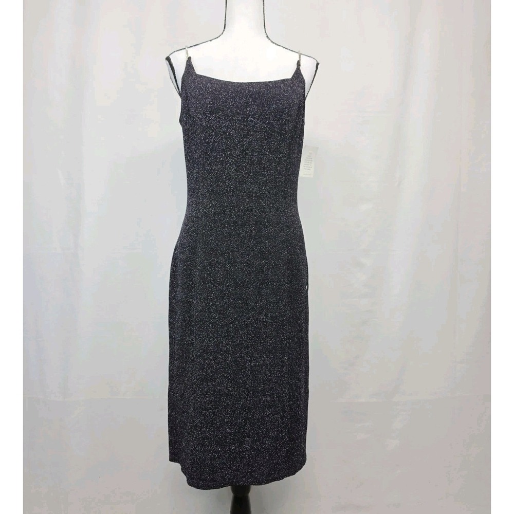 Vtg Black Metallic Cocktail Party Dress Glitter Sparkles Size 14 Whimsigoth 3362